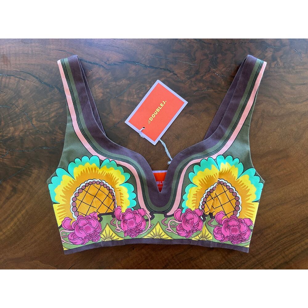 LA DOUBLEJ Baia Crop Top NWT Retro Floral Festival Cotton Saks Bustier Italy S